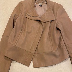 WHITE HOUSE BLACK MARKET Tan Suede Leather Moto Jacket Zippers Size XLarge